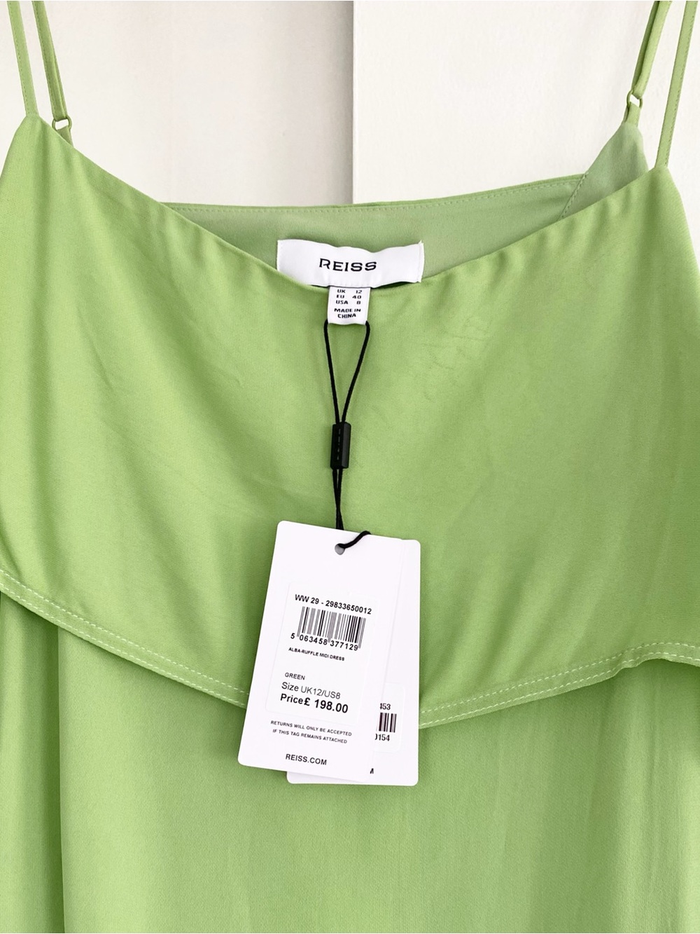 NWT Reiss green asymmetrical ruffle midi slip dress - wedding guest dress size 8 - Picture 5 of 8